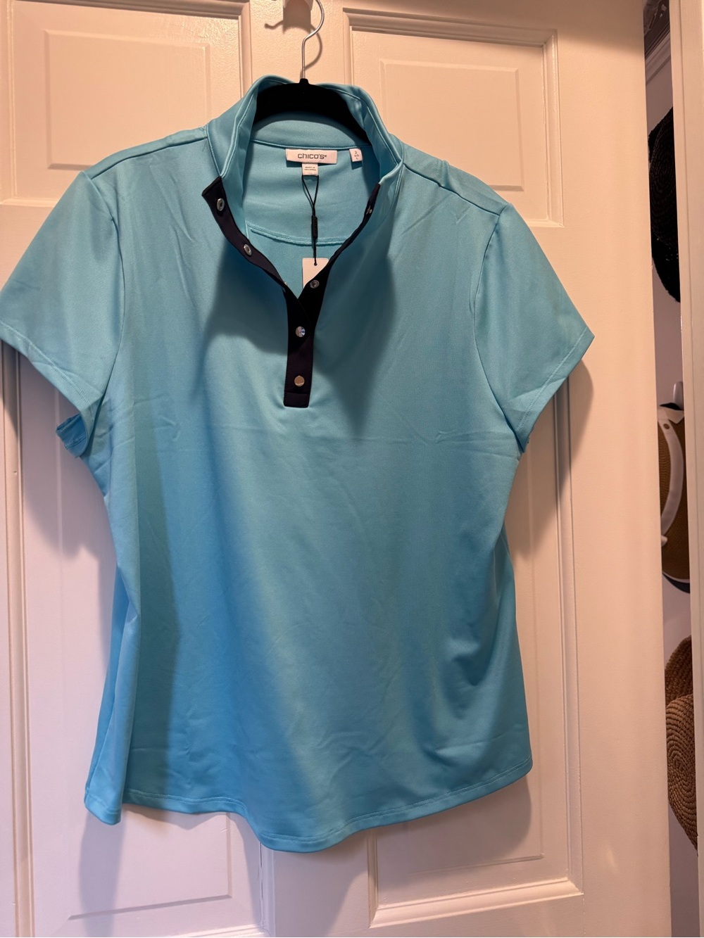 Chico's Short Sleeve Polo - Aqua with Navy Placket